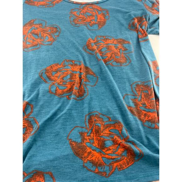 Lularoe Randy Shirt Womens Size Large Blue Orange Floral Short Sleeve Pullover - Picture 4 of 7